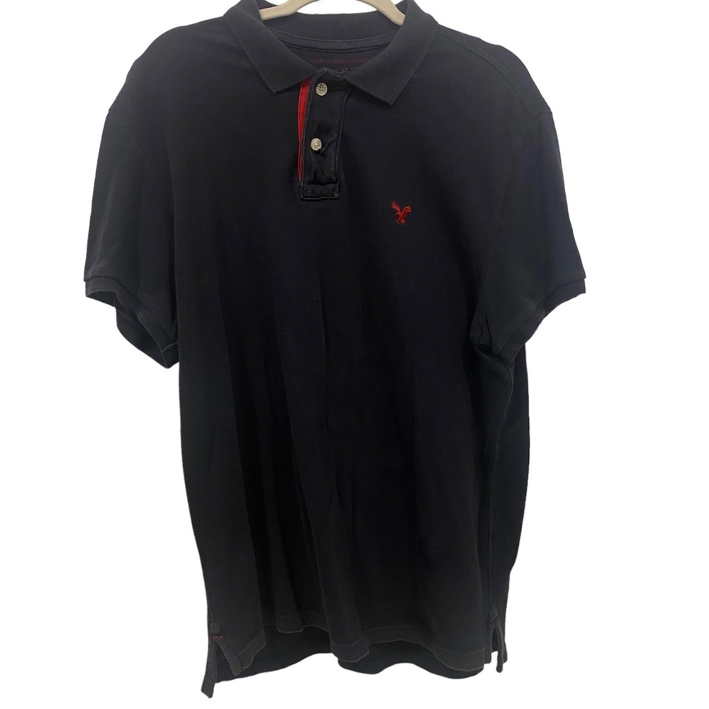 AMERICAN EAGLE Men's Polo Shirt Short Sleeve Athletic Fit NAVY BLUE RED Logo L